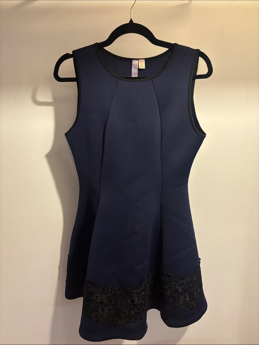 Alya Navy Dress with Black Neck Trim